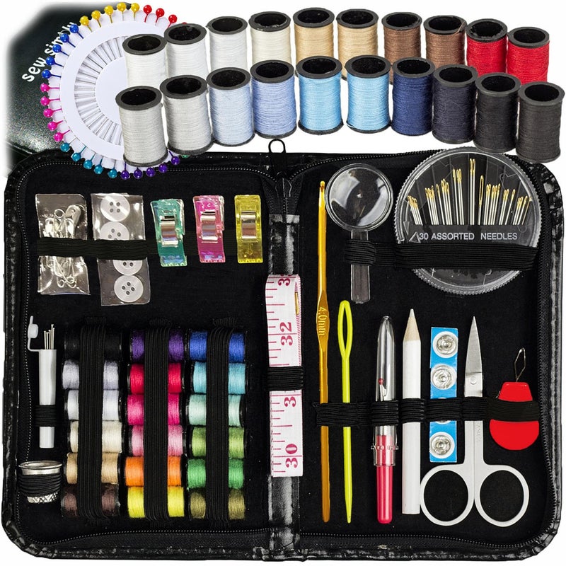 ARTIKA Sewing Kit for Adults and Kids (142 PCS) - Small Beginner Set w/Multicolor Thread, Needles, Scissors, Thimble & Clips - Emergency Repair and Travel Kits - Sewing Accessories and Supplies - Image 1
